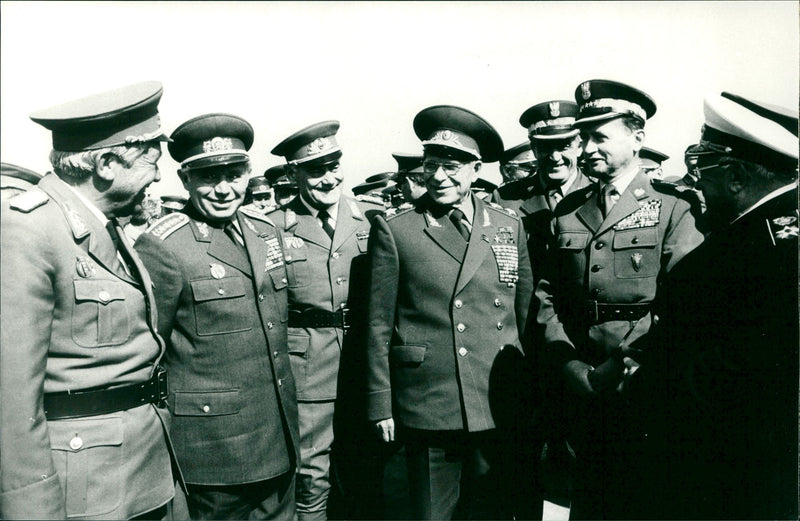 Soviet politician Dimitrij Ustinov together with Marshall Ustinov and General Wojciech Jaruzelski. - Vintage Photograph