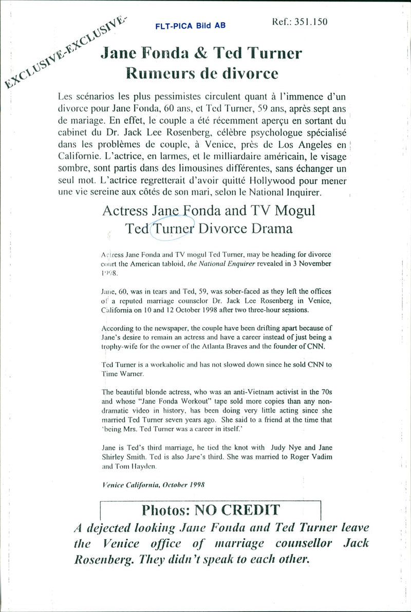 Ted Turner Divorce Drama - Vintage Photograph