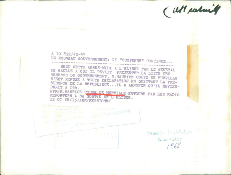 French diplomat and politician Couve de Murville - Vintage Photograph