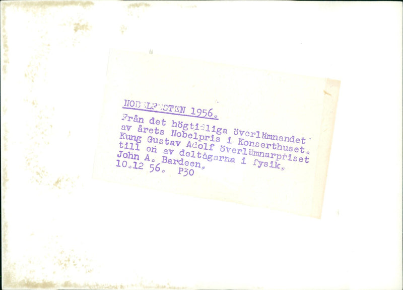 1956 PARTICIPANTS JOHN CONCERT HALL NOB YEARS KING ABOVELAMNARPRISET BARDE - Vintage Photograph