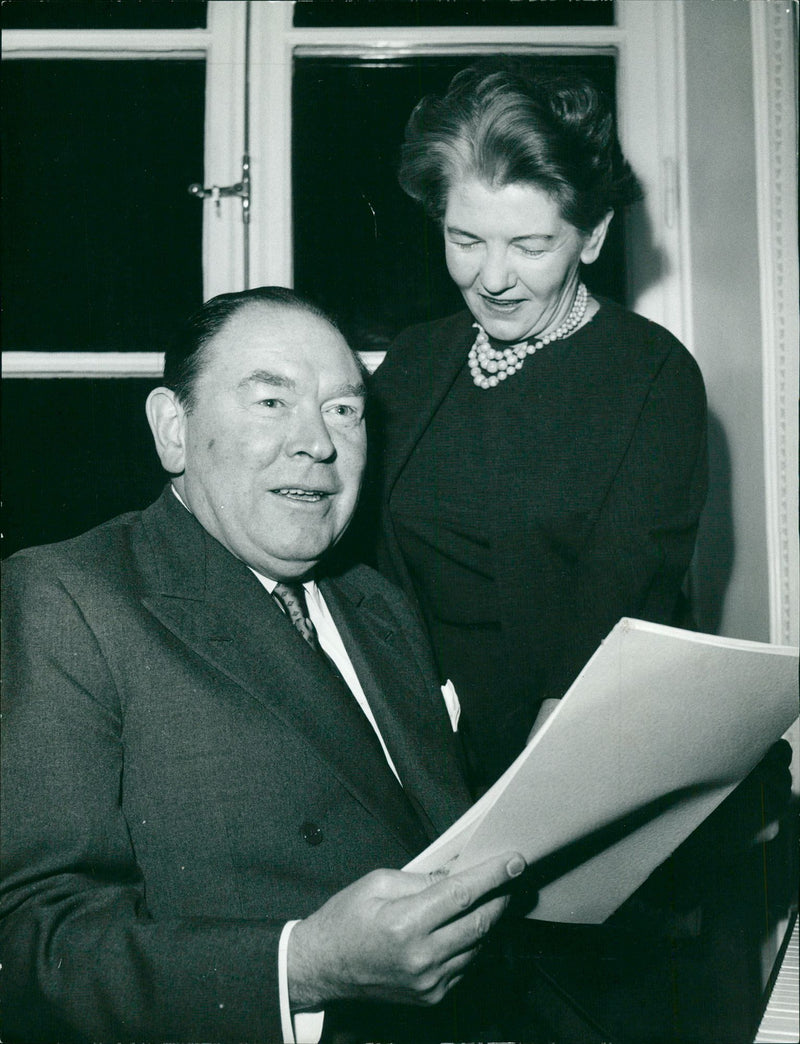 Pianist Gerald Moore and wife Inad during their visit to Stockholm - Vintage Photograph