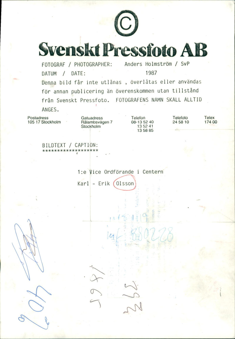 Karl Erik Olsson, politician - Vintage Photograph