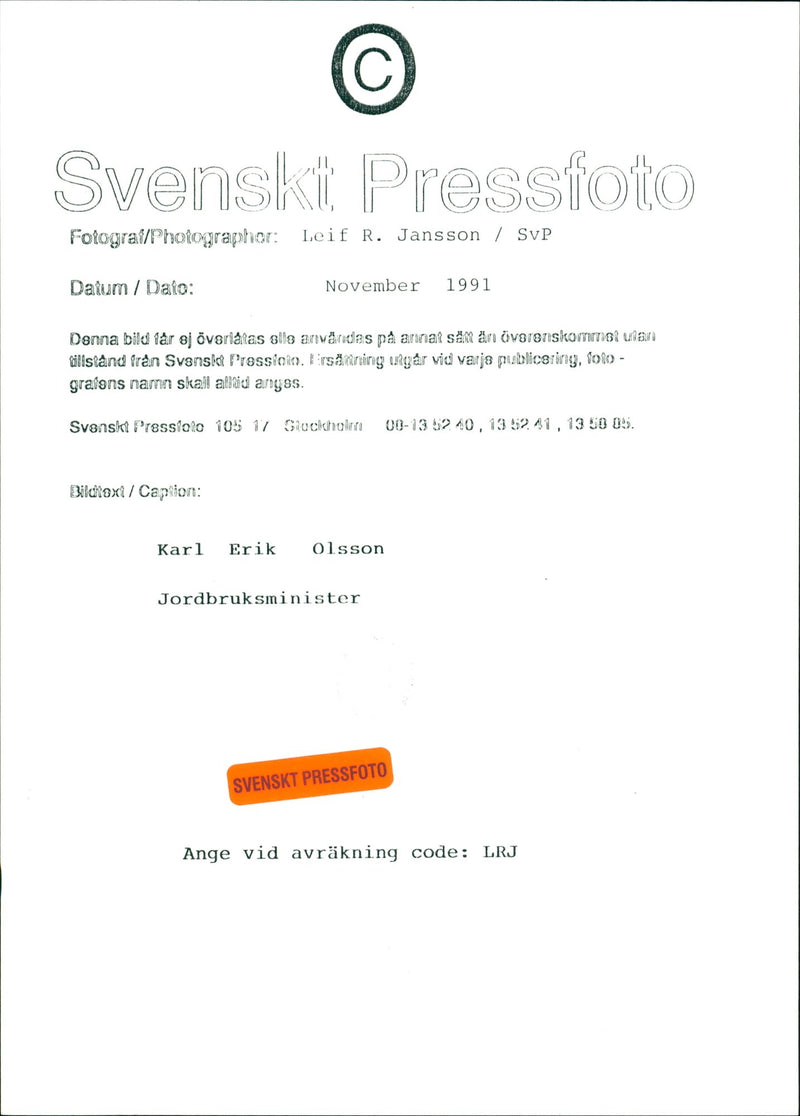 Karl Erik Olsson, politician - Vintage Photograph