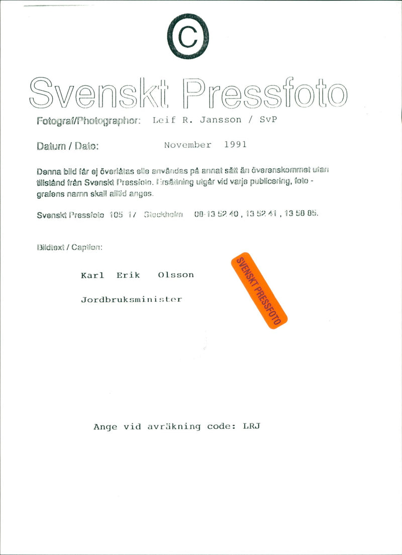 Karl Erik Olsson, politician - Vintage Photograph