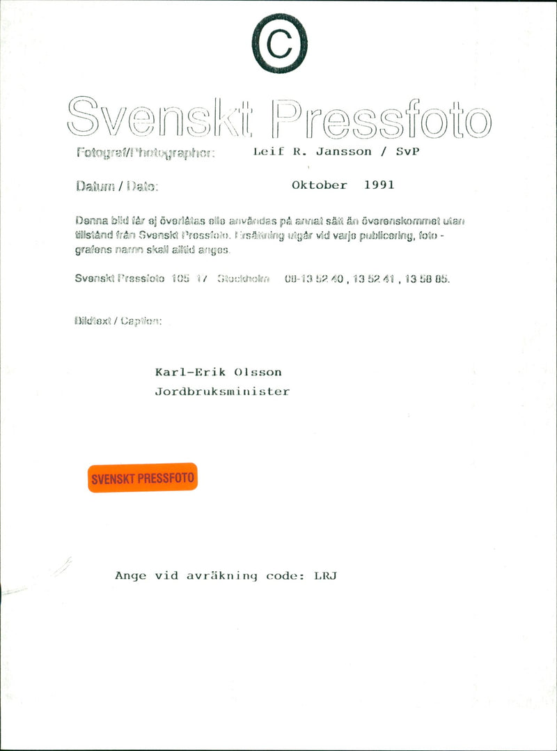 Karl Erik Olsson, politician - Vintage Photograph