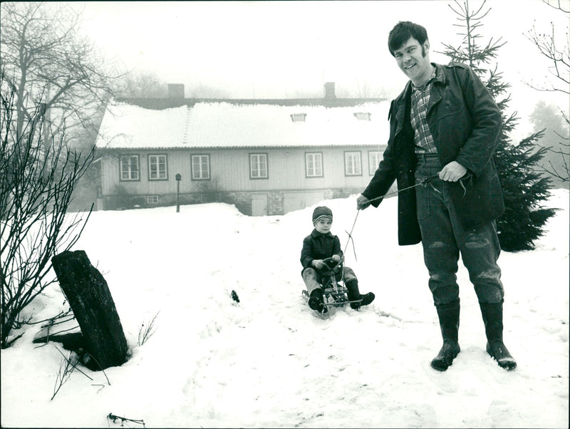 Karl Erik Olsson, politician, with his son Ola - Vintage Photograph