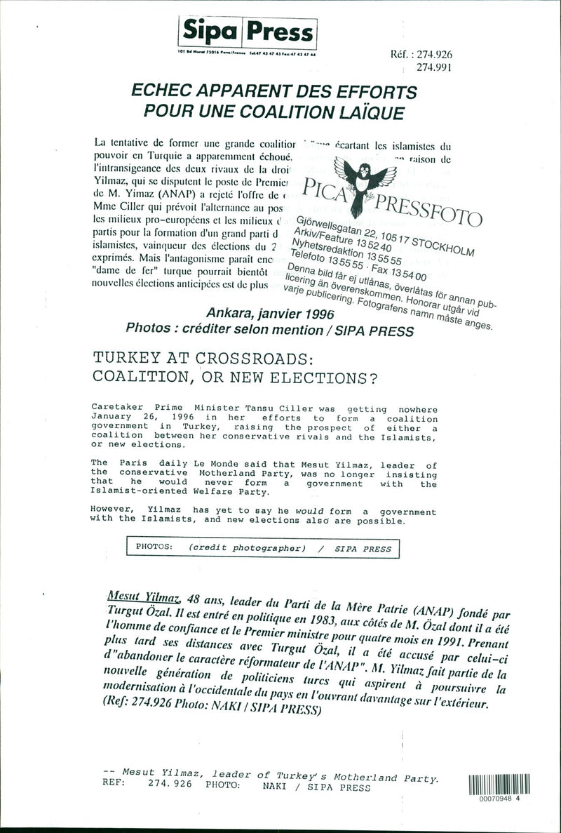 Mesut Yilmaz, Turkish politician, leader of Turkey's Motherland Party - Vintage Photograph