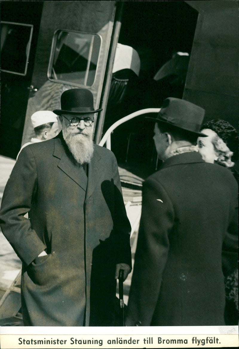 Danish Prime Minister Thorvald Stauning arrives at Bromma airfield - Vintage Photograph