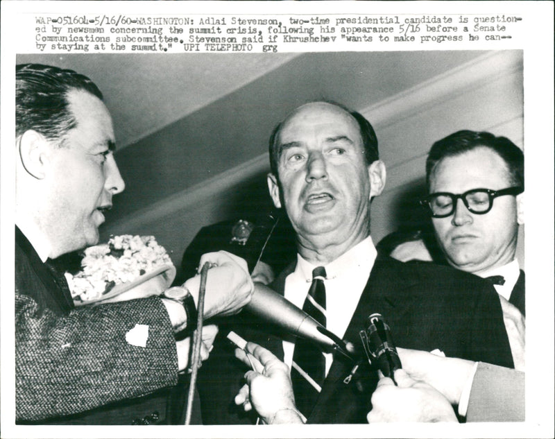 Democratic politician Adlai Stevenson at a Washington press conference - Vintage Photograph