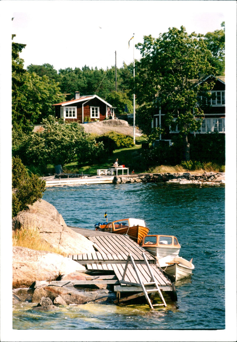 Stockholm archipelago - Summerhouses and boats - Vintage Photograph