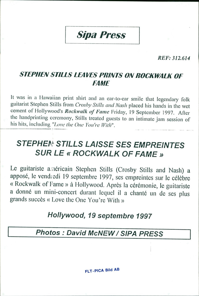 Stephen Steve Stills, musician, is inaugurated in Hollywood's Rockwalk of Fame - Vintage Photograph