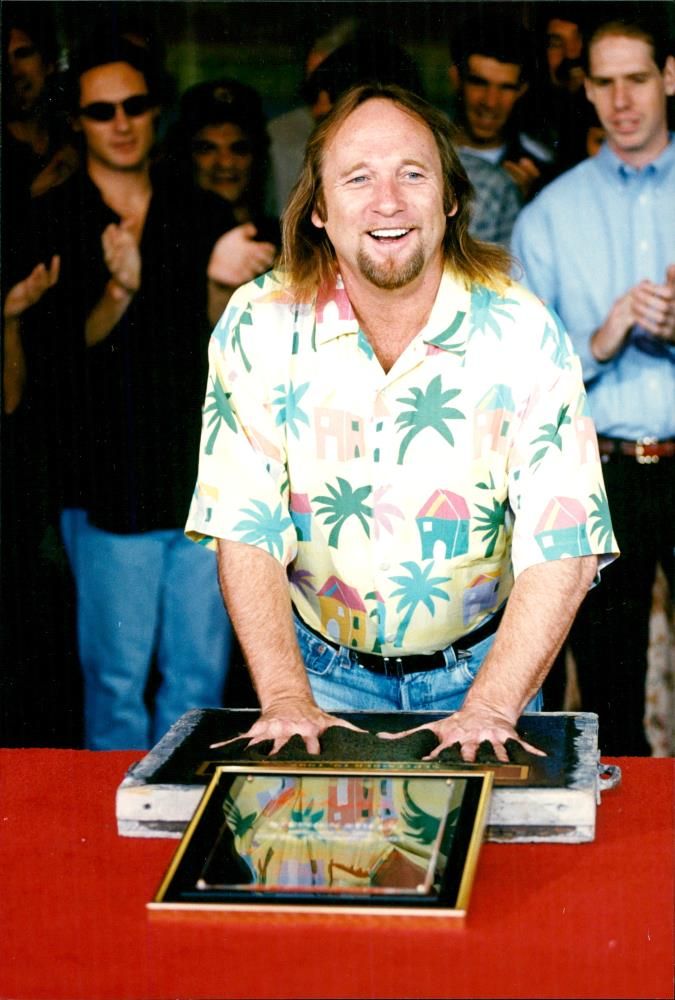 Stephen Steve Stills, musician, hand prints, Hollywood's Rockwalk of Fame - Vintage Photograph