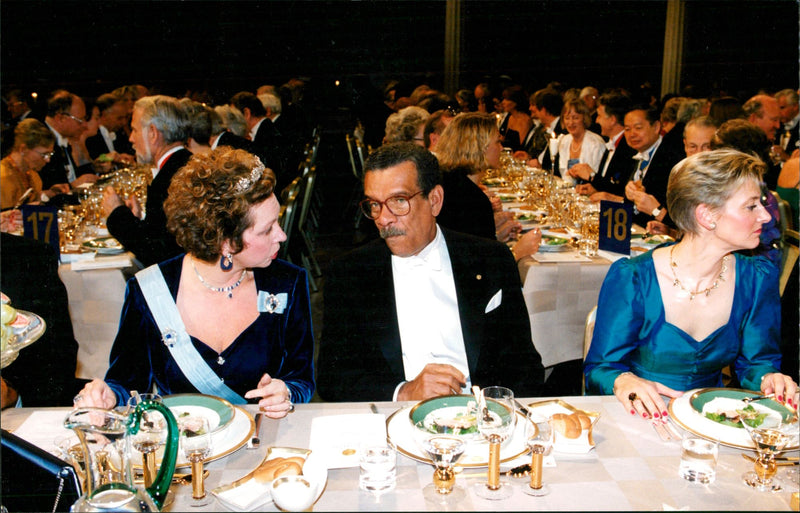 Nobel Banquet 1992. Nobel Laureate in Literature Derek Walcott with Princess Christina - Vintage Photograph