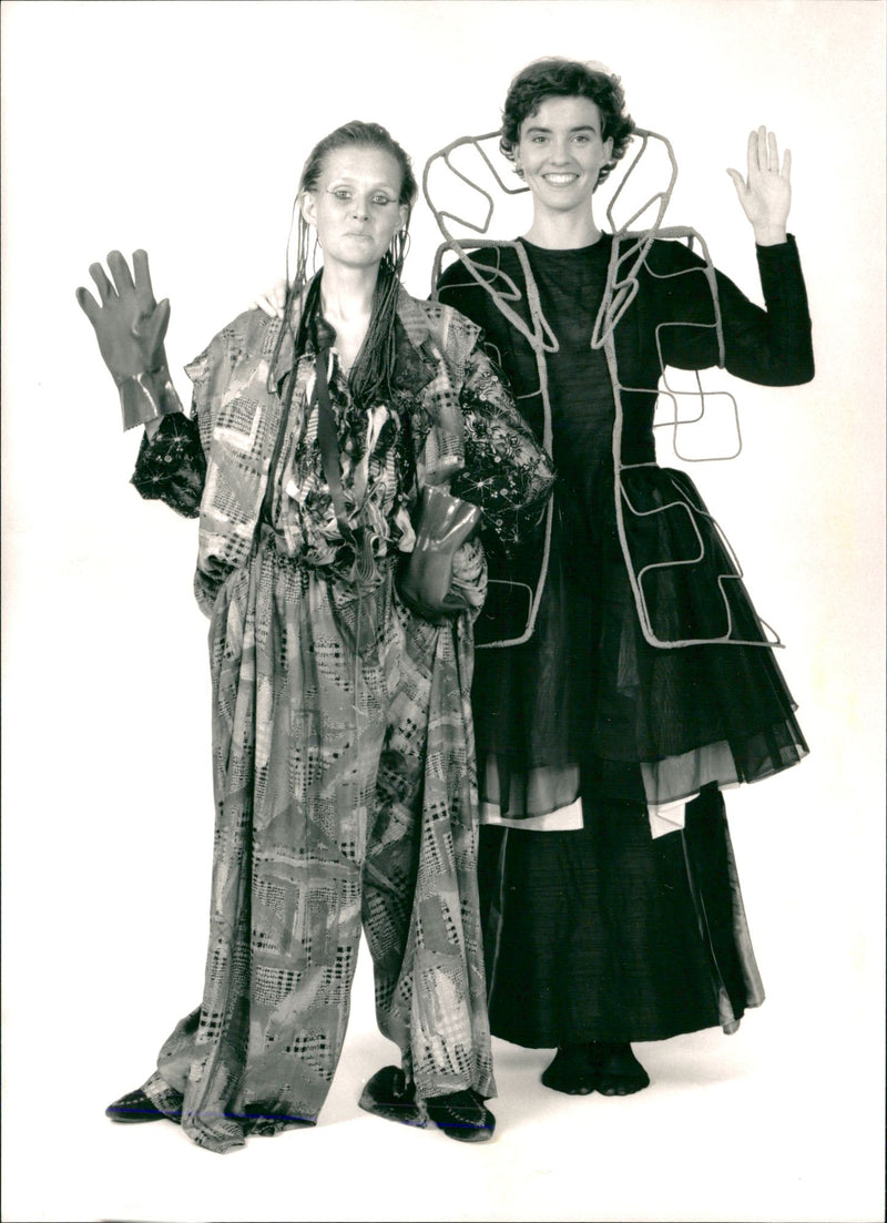 Catti Unenge and Nini Norrman with their designed outfits - Vintage Photograph