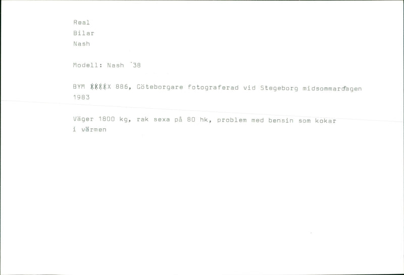 Nash Cars Collection: Nash '38 BYM KKKX 886 - Vintage Photograph