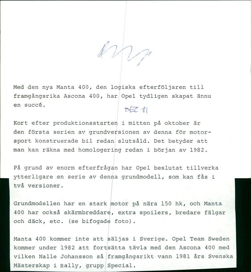 Cars: Opel Manta 400 - Vintage Photograph