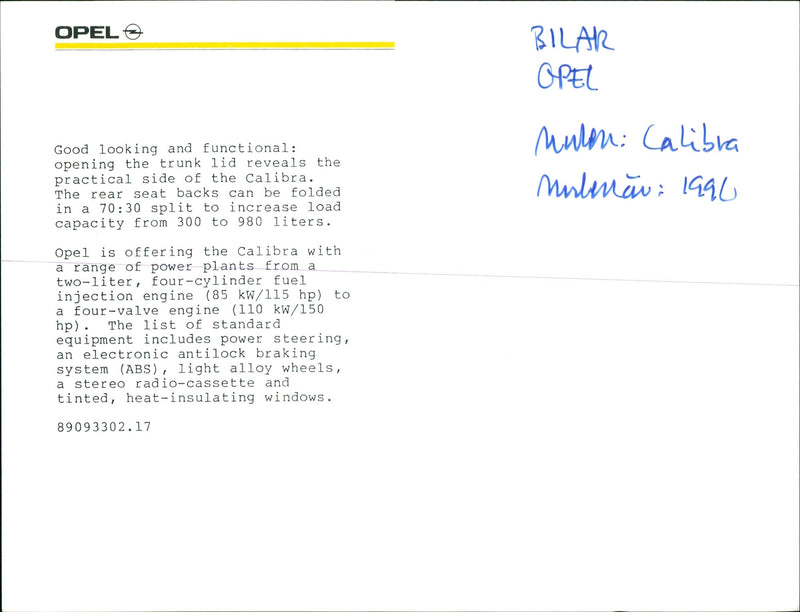 Cars: Opel Calibra - Vintage Photograph