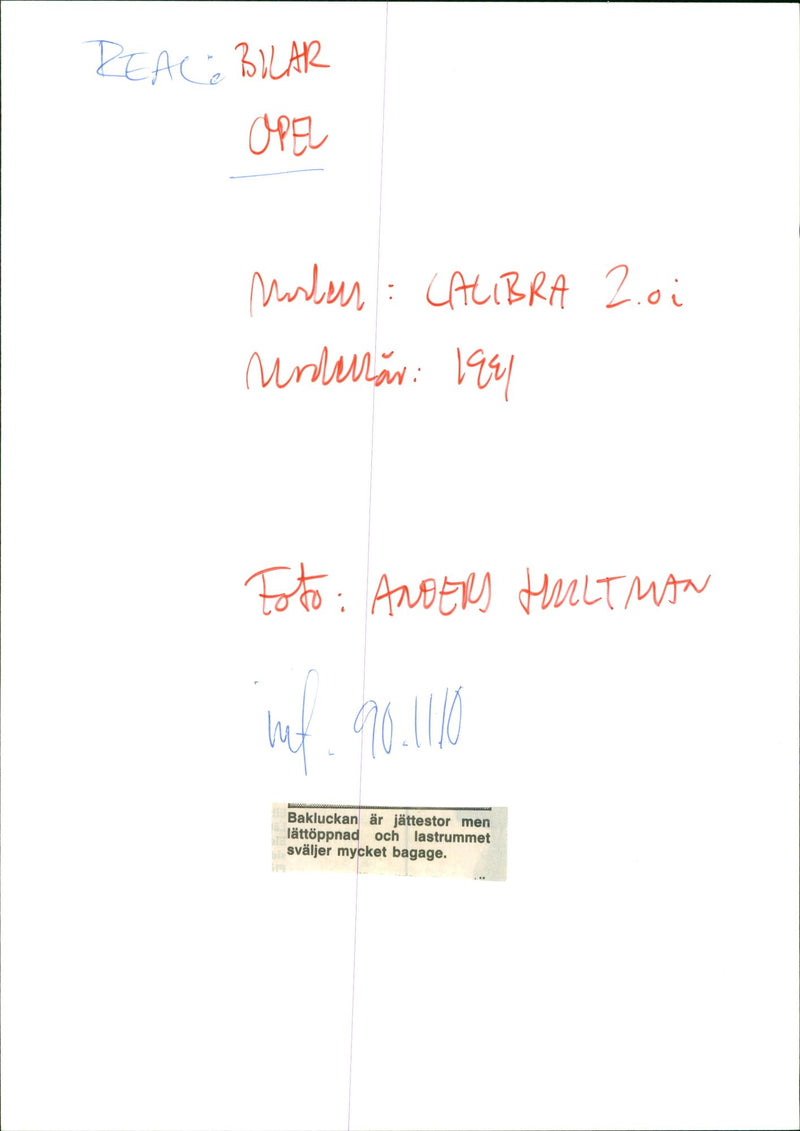 Cars: Opel Calibra - Vintage Photograph