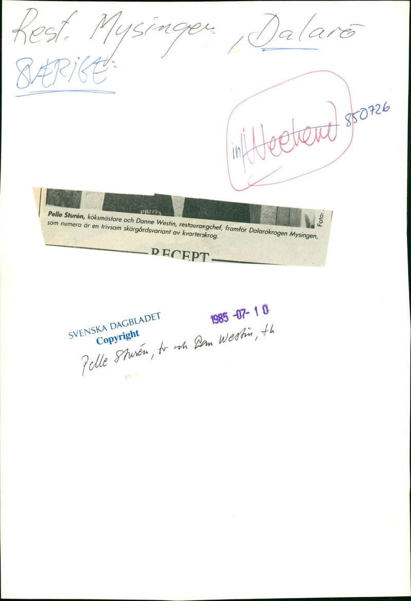 1985 DALALRO SKANS SIGNED NATURE VARIANT SARICE WHICH DAIBADET RECIPE AND SWEDISH - Vintage Photograph