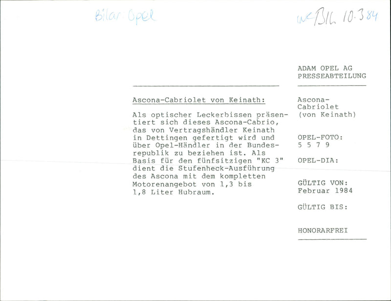 Cars Collection: Opel Ascona Keinath-Cabriolet - Vintage Photograph