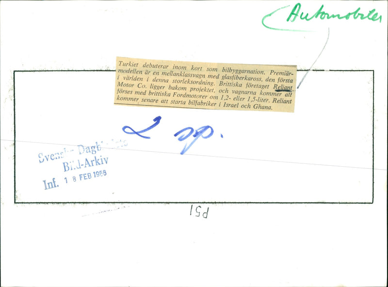 New Reliant Designed FW5 - Vintage Photograph