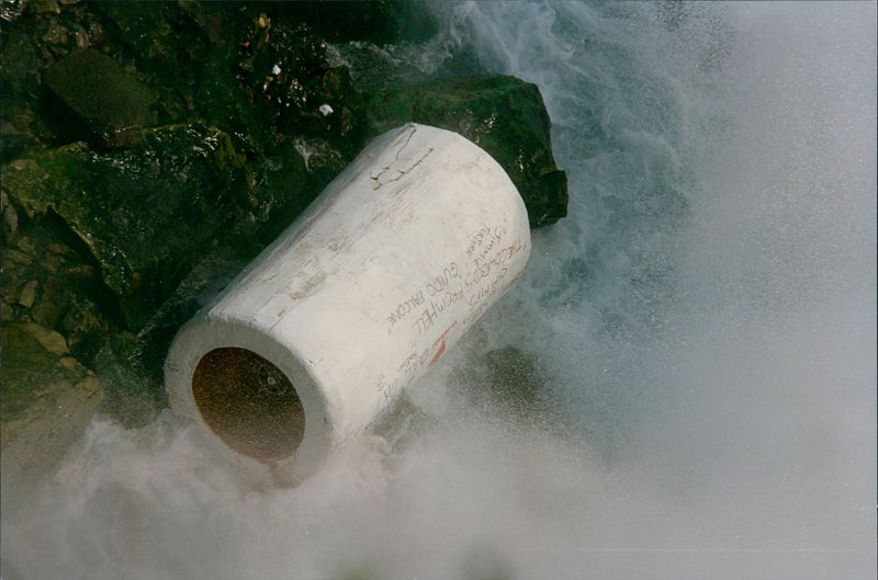 High-tech barrels carrying two people down the Niagara Falls - Vintage Photograph