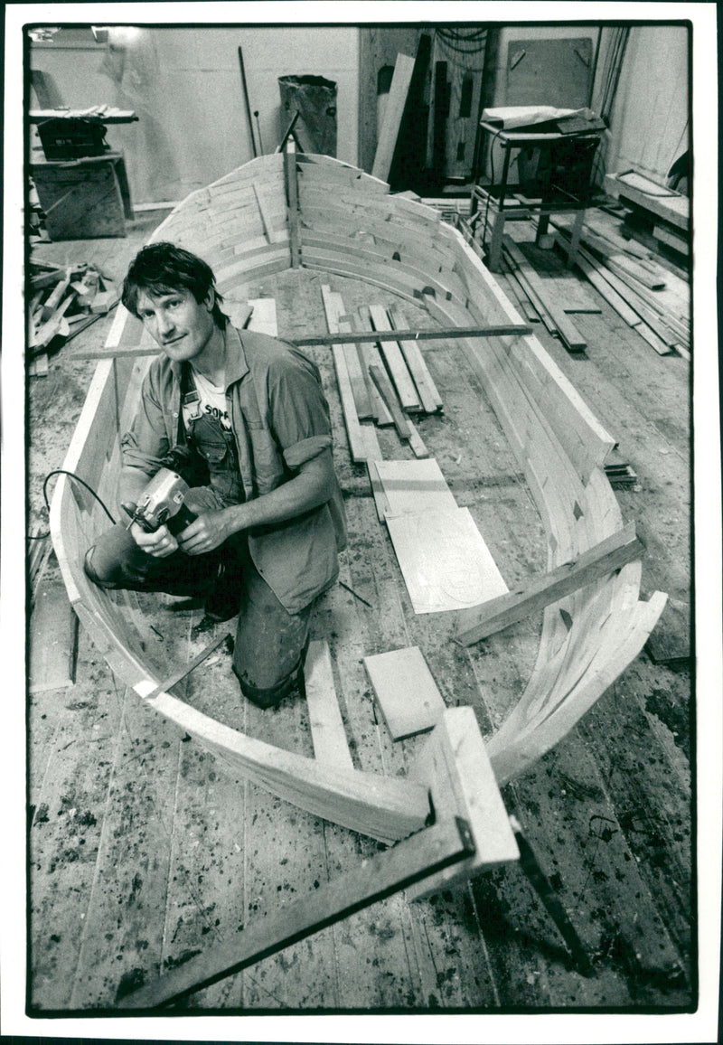 Anders Åberg with his ship model "Elvira Lemunda" - Vintage Photograph