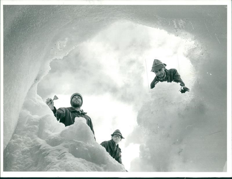 Stig Johnsson, Carljohan Morell and Lasse Sarri look down in Tarfala tunnel - Vintage Photograph