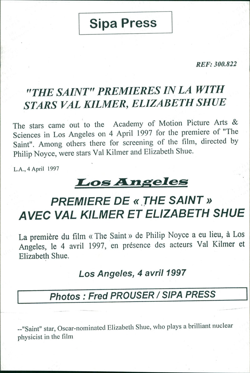 Elizabeth Shue at the Los Angeles premiere of "The Saint" - Vintage Photograph