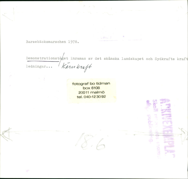 BarsebÃÂ¤cksmarschen. The demonstration train is framed by the Scanian landscape and Sydkraft's power lines - Vintage Photograph