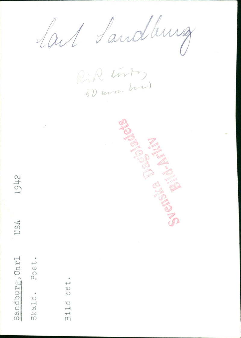 1942 LANDLUNG GRENAD SANDBURG CARI SCALED BET PICTURE LOUT POET - Vintage Photograph