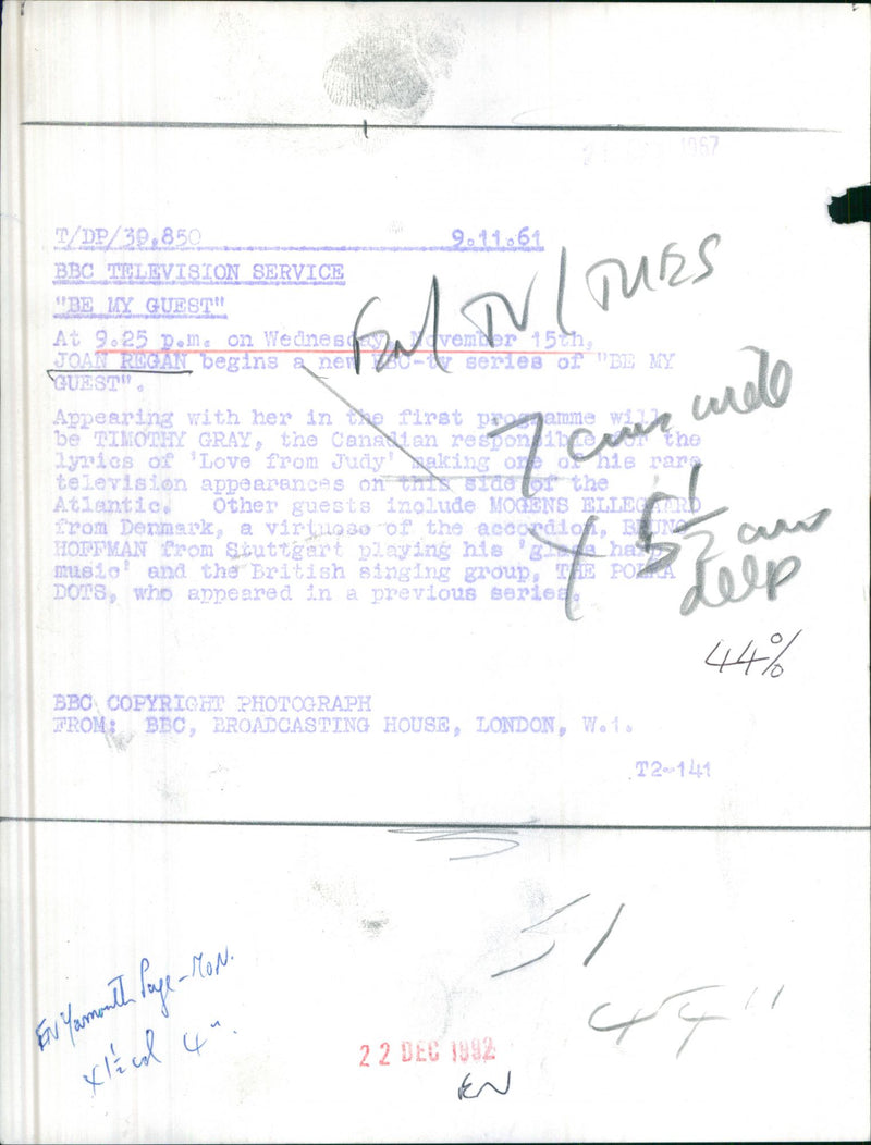 1992 BRITISH SERIES MUSIC JOAN TELEVISION - Vintage Photograph