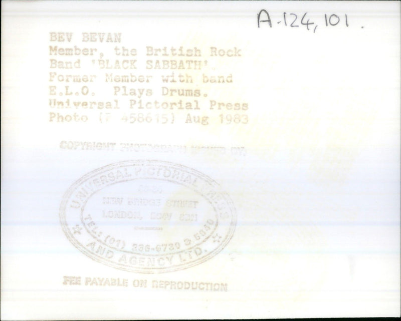 Bev Bevan. - Vintage Photograph