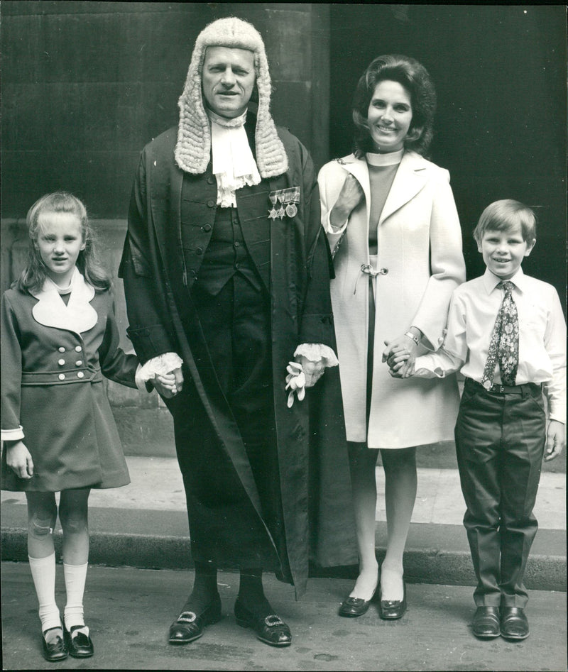 Sir Peter Rawlinson, his wife, daughter, Angela and son, Anthony. - Vintage Photograph