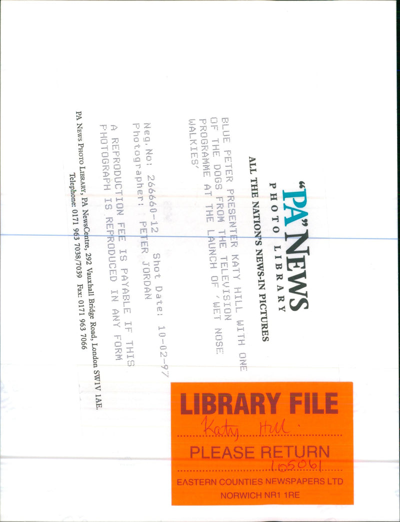 Katy Hill at the launch of 'Wet Nose Walkies' - Vintage Photograph