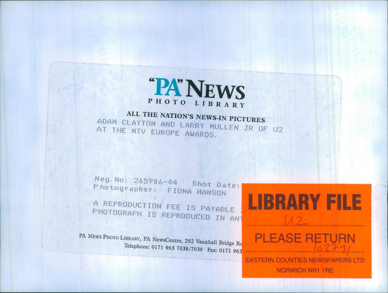 U2: Adam Clayton and Larry Mullen Jr - Vintage Photograph