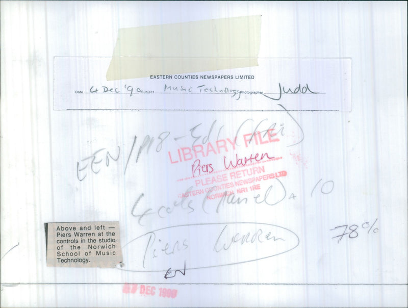 Pier Warren Sitting inside the Music Studio - Vintage Photograph