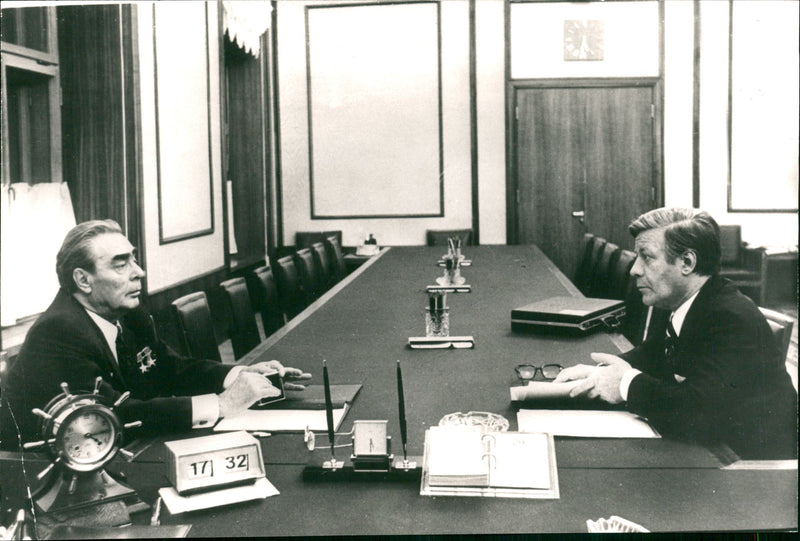 Helmut Schmidt, with Leonid Brezhnev - Vintage Photograph