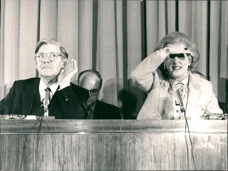 Helmut Schmidt, with MRS Margaret Thatcher - Vintage Photograph