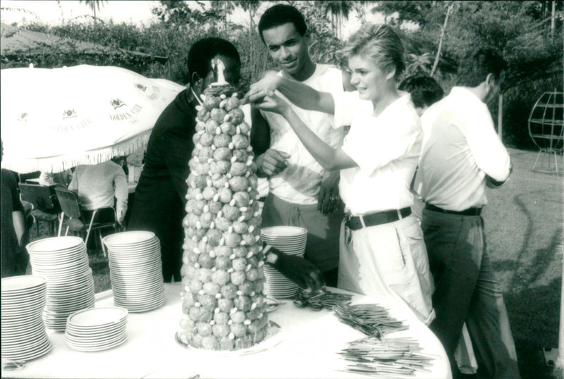 Marriage of Swedish model Cécilia Rodhe and Tennis player Yannick Noah. - Vintage Photograph