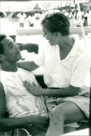 Marriage of Swedish model Cécilia Rodhe and Tennis player Yannick Noah. - Vintage Photograph