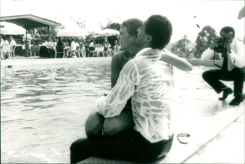 Marriage of Swedish model Cécilia Rodhe and Tennis player Yannick Noah. - Vintage Photograph