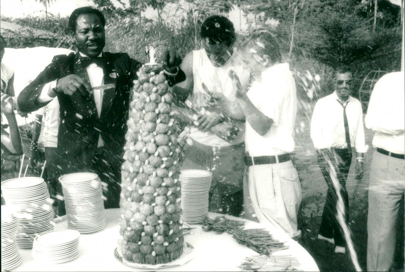 Marriage of Swedish model Cécilia Rodhe and Tennis player Yannick Noah. - Vintage Photograph