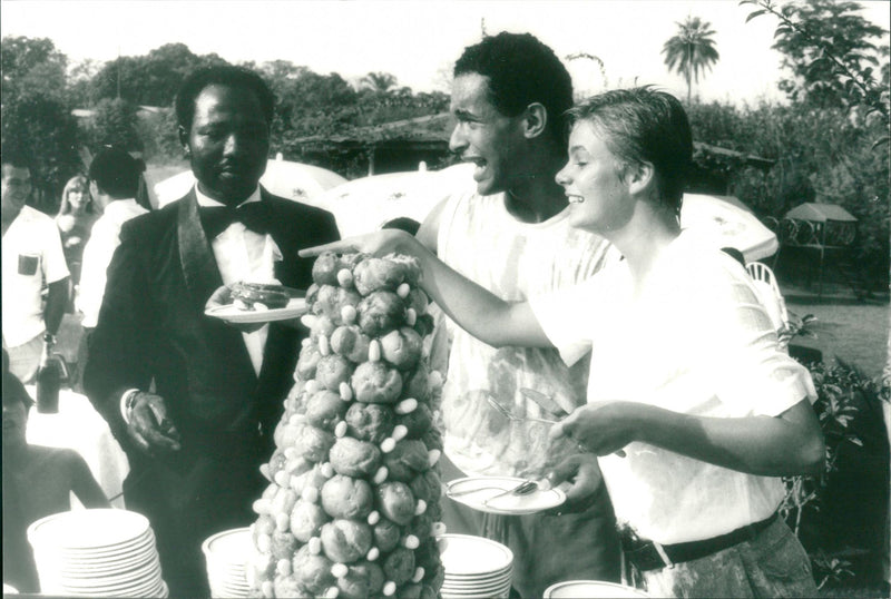 Marriage of Swedish model Cécilia Rodhe and Tennis player Yannick Noah. - Vintage Photograph