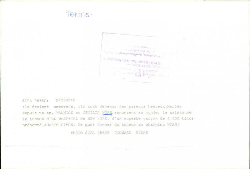 Swedish model Cécilia Rodhe and Tennis player Yannick Noah. - Vintage Photograph