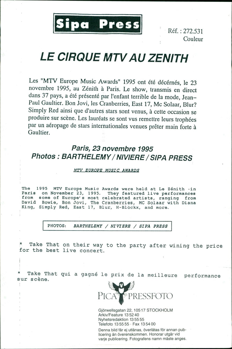 MTV Europe Music Awards - Vintage Photograph