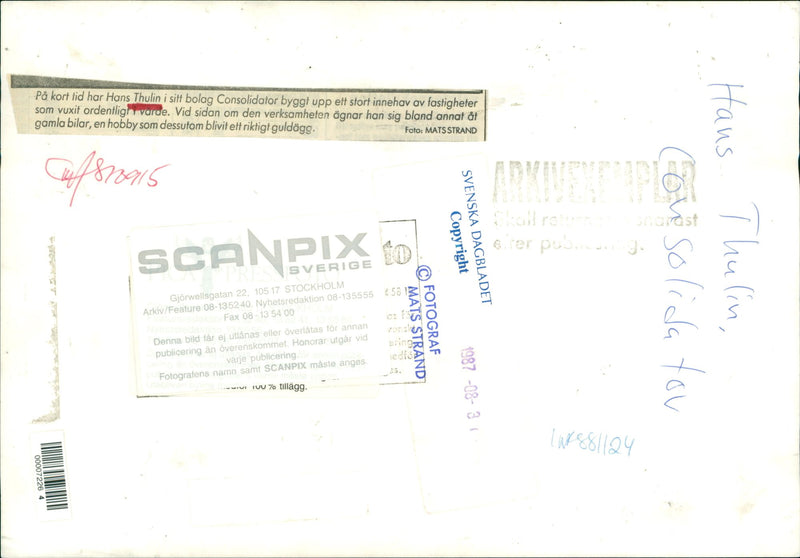 Hans Thulin. - Vintage Photograph