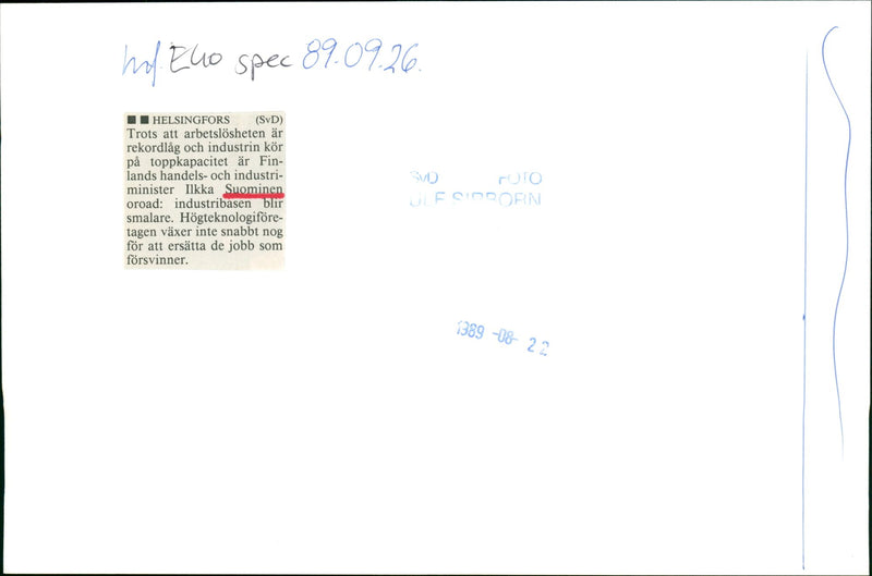 Ilkka Suominen, a Finnish politician from the National Coalition Party. - Vintage Photograph