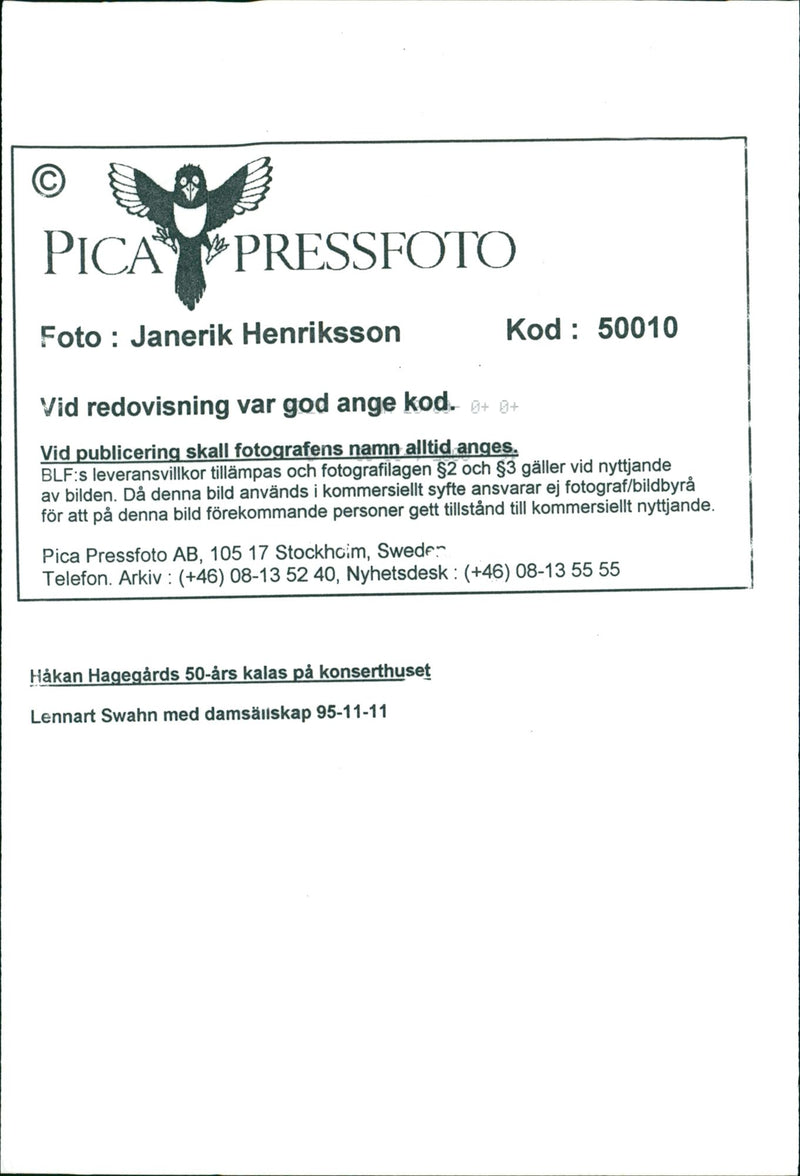 Lennart Swahn with Håkan Hagegårds at the concert hall. - Vintage Photograph