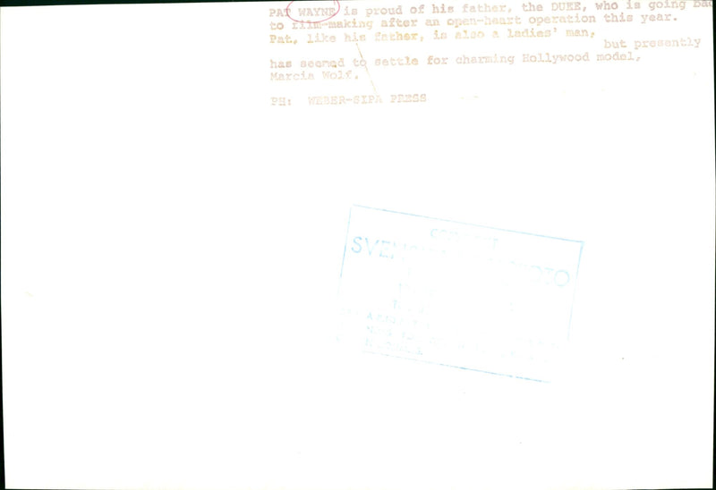 Patrick Wayne and Marcia Wolf. - Vintage Photograph